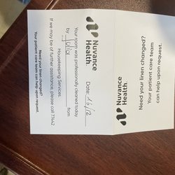 Danbury Hospital - Notice to contact team to have bed linens changed