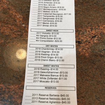 Luna Rossa Winery - the price list for the restaurant - Wineries Near Me - Deming, New Mexico