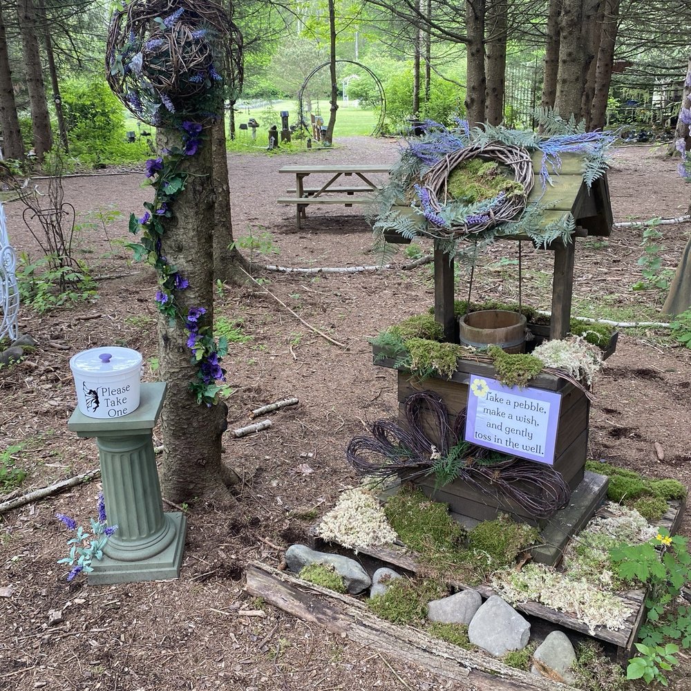 One of the stops along the trail in the fairy forest. Each stop has a little bins with fun little objects inside for you to take. One of the stops along the trail in the fairy forest. Each stop has a little bins with fun little objects inside for you to take.