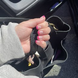 Builder gel nails with hot pink French tip