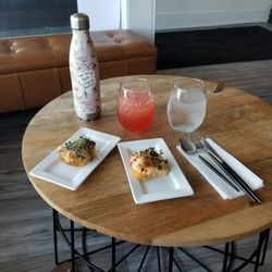 St  Andrews Bodega - Tapas.  Steak N Eggs, & the Amazing Pimento Cheese Toast.  Had to save a little as my last, best bite.  Lorina Blood Orange.
