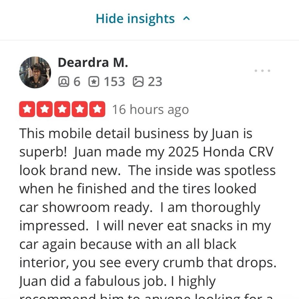 The review that I mistakenly posted on another card detailing website. The owner is Juan. The review that I mistakenly posted on another card detailing website. The owner is Juan.