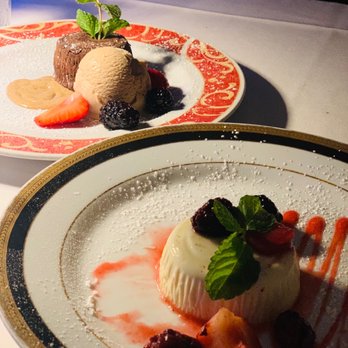 Moonshadows - Valrhona Chocolate & Gianduja Soufflé Cake Traditional Panna Cotta - Seafood Near Me - Malibu, California