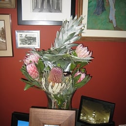 some flowers we received (it doesn't photograph all that well with the greens, but this arrangement was meant to be muted)