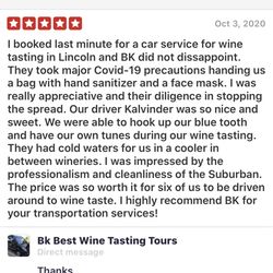 Bk Best Wine Tasting Tours - Yelp review
Yelp deleted this review  yelp need money keep the review