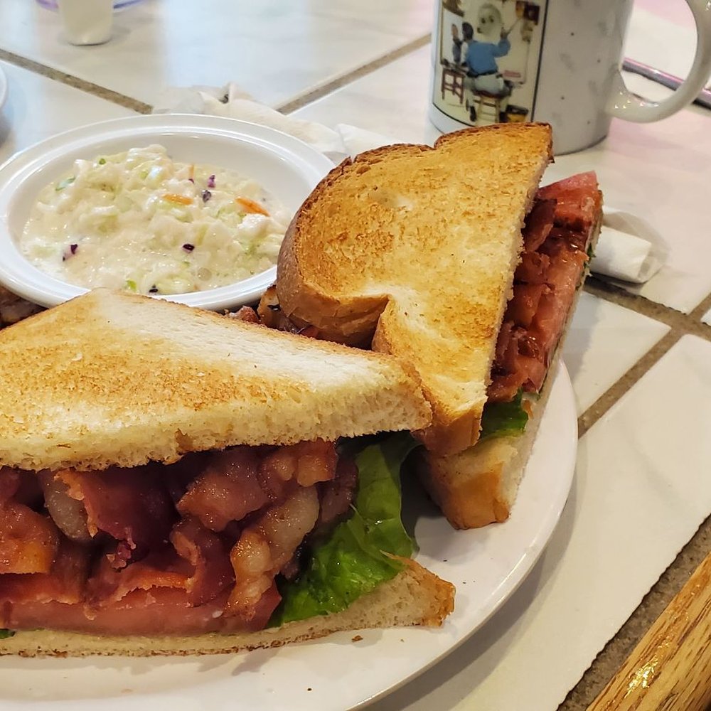 BLT extra bacon with crispy homemade chips and slaw.