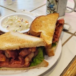 BLT extra bacon with crispy homemade chips and slaw.
