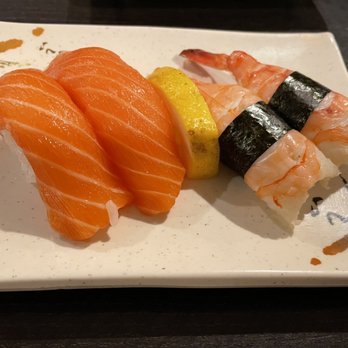 Sen Dai Sushi - Sake (salmon) Nigiri and Ebi (shrimp) Nigiri - Japanese Near Me - Milpitas, California Sen Dai Sushi - Sake (salmon) Nigiri and Ebi (shrimp) Nigiri - Japanese Near Me - Milpitas, California