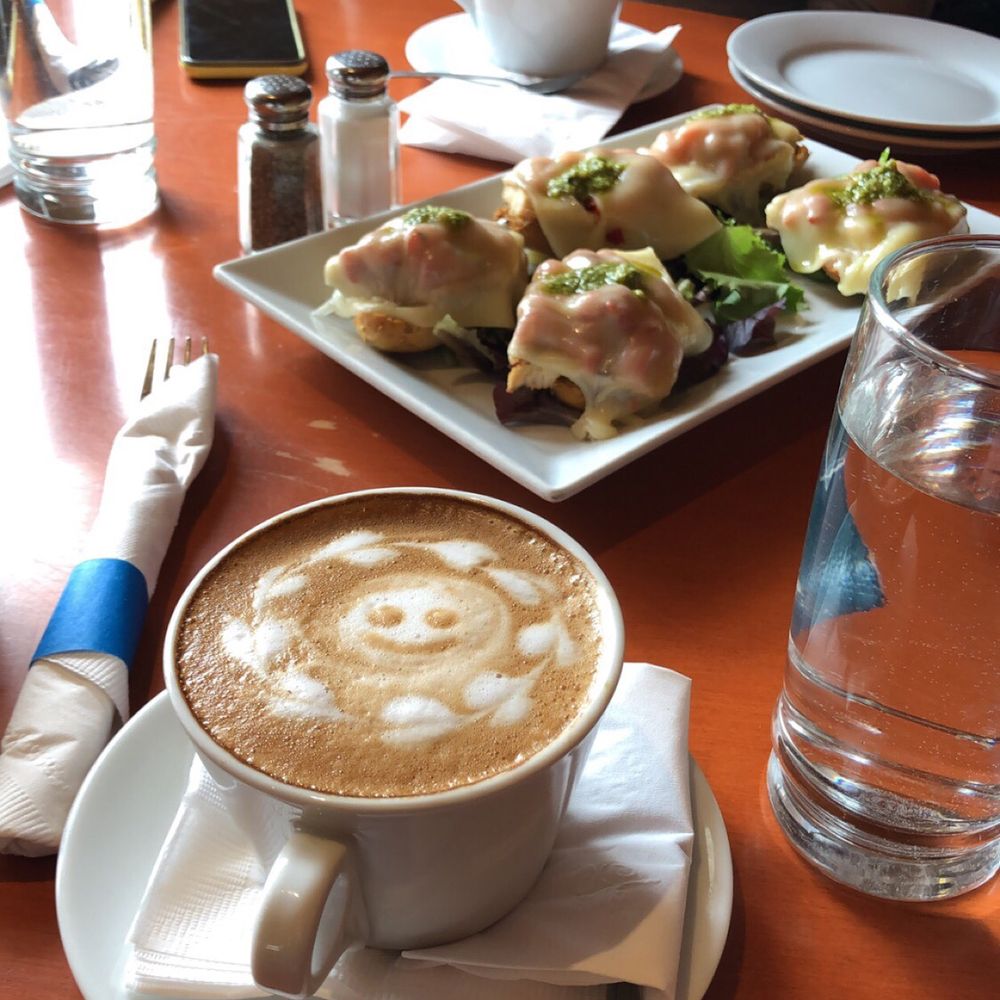 Omonia Cafe - Cappuccino & Herb Chicken Bruschetta - Bakeries Near Me - Brooklyn, New York Omonia Cafe - Cappuccino & Herb Chicken Bruschetta - Bakeries Near Me - Brooklyn, New York