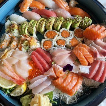 Sushi Cho - Chef's Special Platter: 60 pcs of nigiri & sashimi + 3 rolls - spicy tuna, shrimp tempura, and dragon roll - Japanese Near Me - Fairfax, Virginia