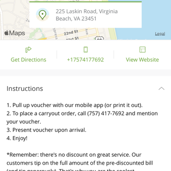 Soya - A screenshot of the voucher instructions explicitly offering carryout service. The manager wasn't interested. - Sushi Bars Near Me - Virginia Beach, Virginia Soya - A screenshot of the voucher instructions explicitly offering carryout service. The manager wasn't interested. - Sushi Bars Near Me - Virginia Beach, Virginia