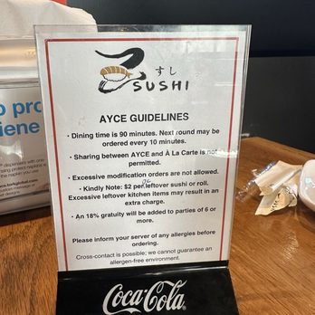 Z Sushi - All you can eat guidelines. - Sushi Bars Near Me - Upland, California