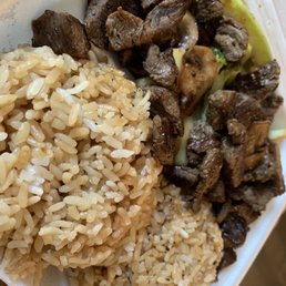 Steak and fried rice plate