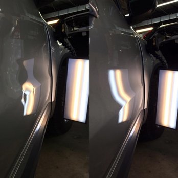Premier Dent & Tint - Dents on the left side through a body line and removed on the right side - Body Shops Near Me - Lee's Summit, Missouri Premier Dent & Tint - Dents on the left side through a body line and removed on the right side - Body Shops Near Me - Lee's Summit, Missouri