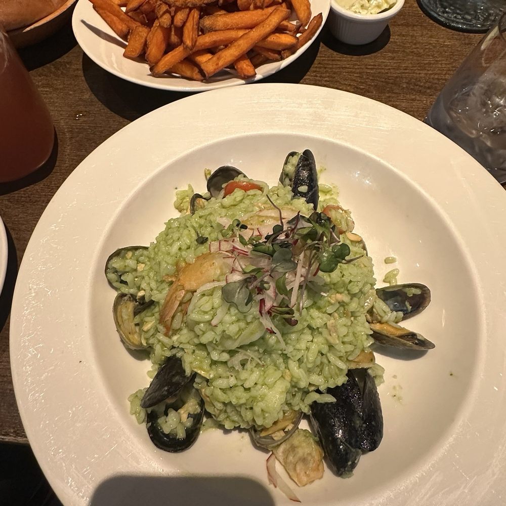 West Park Bistro - seafood risotto and sweet potato fries - American Near Me - San Carlos, California West Park Bistro - seafood risotto and sweet potato fries - American Near Me - San Carlos, California