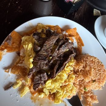 Amorelia Mexican Cafe - Chilaquiles (Red) scrambled eggs added steak. - Mexican Near Me - Costa Mesa, California Amorelia Mexican Cafe - Chilaquiles (Red) scrambled eggs added steak. - Mexican Near Me - Costa Mesa, California
