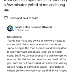 Owners comment on my Google review