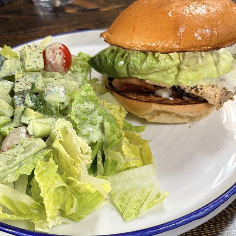 Bosscat Kitchen & Libations - GOLD MEDAL CHICKEN SANDWICH with salad - Bars Near Me - Orange, California Bosscat Kitchen & Libations - GOLD MEDAL CHICKEN SANDWICH with salad - Bars Near Me - Orange, California