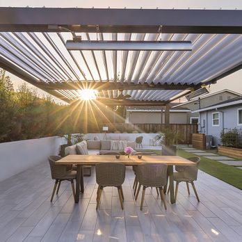 Vision To Completion - San Jose Contemporary Bronze Equinox® patio cover with an electric louvered roof system. Architecture Design and installed by VTC. - Landscape Architects or Designers Near Me - San Jose, California Vision To Completion - San Jose Contemporary Bronze Equinox® patio cover with an electric louvered roof system. Architecture Design and installed by VTC. - Landscape Architects or Designers Near Me - San Jose, California