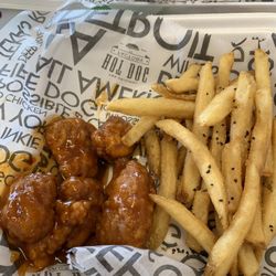 The Original Hot Dog Factory & Spice Wing - Mango Habanero boneless wings & French fries