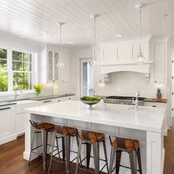 Andrea Lauren Elegant Interiors - Coastal Farmhouse Kitchen with Tongue and Groove ceiling