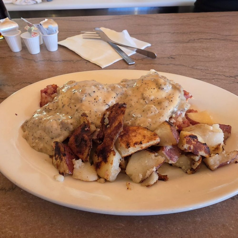 Black Cat Diner - Benny with corned beef hash and sausage gravy. Delicious. - Breakfast & Brunch Near Me - Salem, Massachusetts