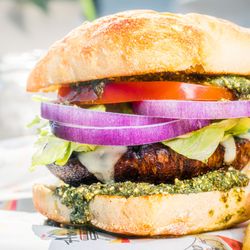 Aroma Concessions - Delight in our Portobello mushroom sandwich--grilled to perfection, with savory mushrooms, melted cheese, and fresh toppings.