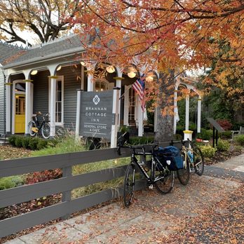 Brannan Cottage Inn - Our bikes in front of this super cute place! - Hotels Near Me - Calistoga, California