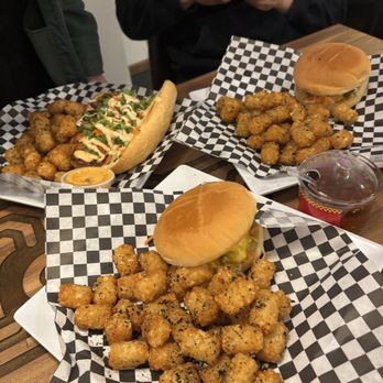 Teriyaki Moto - Lemongrass smash burger and nuom pang (back left) - Burgers Near Me - Beaverton, Oregon Teriyaki Moto - Lemongrass smash burger and nuom pang (back left) - Burgers Near Me - Beaverton, Oregon