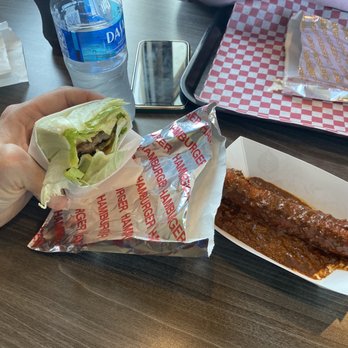Patty Shack - Double hamburger lettuce wrap with chili dog. - Hot Dogs Near Me - Bossier City, Louisiana Patty Shack - Double hamburger lettuce wrap with chili dog. - Hot Dogs Near Me - Bossier City, Louisiana