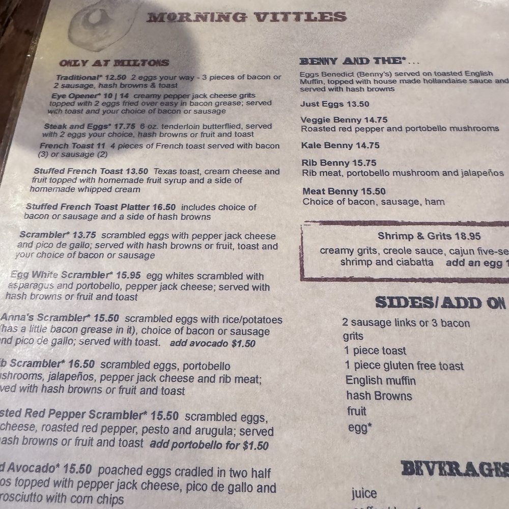 Milton's - Menu - New American Near Me - Crystal, Minnesota