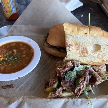 Biscuits and Bourbon - brisket hoagie and beans - New American Near Me - Henderson, Nevada