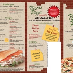Nicco's Pizzaria - Menu page1