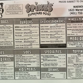 Spike's Junkyard Dogs - Warwick - Menu - Hot Dogs Near Me - Warwick, Rhode Island Spike's Junkyard Dogs - Warwick - Menu - Hot Dogs Near Me - Warwick, Rhode Island