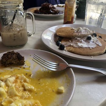 Another Broken Egg Cafe - Lemon blueberry goat cheese pancakes eggs and sausage - Breakfast & Brunch Near Me - Jacksonville, Florida Another Broken Egg Cafe - Lemon blueberry goat cheese pancakes eggs and sausage - Breakfast & Brunch Near Me - Jacksonville, Florida