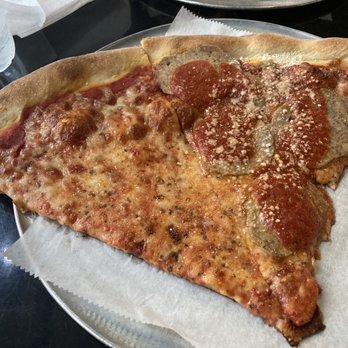Front Street Pizza - Plain cheese slice and a meatball slice - Pizza Near Me - Brooklyn, New York Front Street Pizza - Plain cheese slice and a meatball slice - Pizza Near Me - Brooklyn, New York