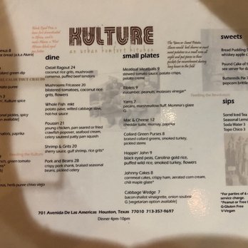 Kulture - dinner menu - Southern Near Me - Houston, Texas