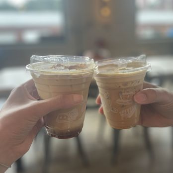 Hazel Origin Coffee - Small iced pumpkin king on the left and a small ice Vietnamese shaken espresso with sweetened condensed milk on the right. - Coffee Roasteries Near Me - Pawtucket, Rhode Island