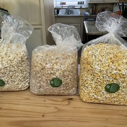 Doc Popcorn - Culver City - Butter, kettle and gingerbread bags. Butter was bigger than other two