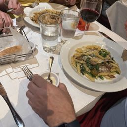 Penne with sausage and broccoli rabe, chicken Marsala