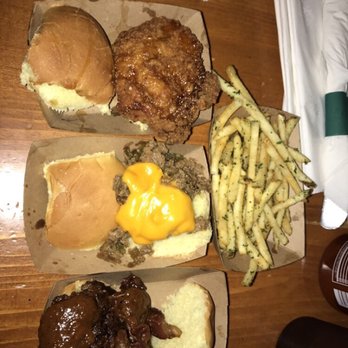 Green Dot Stables - Fried chicken, Philly cheesesteak, and BBQ beef sliders with truffle fries - Bars Near Me - Detroit, Michigan Green Dot Stables - Fried chicken, Philly cheesesteak, and BBQ beef sliders with truffle fries - Bars Near Me - Detroit, Michigan
