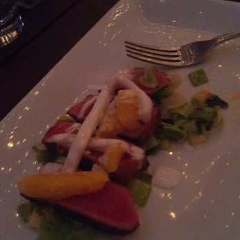 The Loft Cafe + Courtyard - Entree: Seared Ahi Tuna $17. I already ate one piece. "6 oz Tuna" It's what they said. DON'T ORDER IT IF YOU ARE HUNGRY!!! - New American Near Me - Edmonds, Washington The Loft Cafe + Courtyard - Entree: Seared Ahi Tuna $17. I already ate one piece. "6 oz Tuna" It's what they said. DON'T ORDER IT IF YOU ARE HUNGRY!!! - New American Near Me - Edmonds, Washington