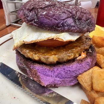 BabyStacks Cafe - Henderson - Ube longanisa breakfast burger (Milk Bread collab) - Breakfast & Brunch Near Me - Henderson, Nevada BabyStacks Cafe - Henderson - Ube longanisa breakfast burger (Milk Bread collab) - Breakfast & Brunch Near Me - Henderson, Nevada