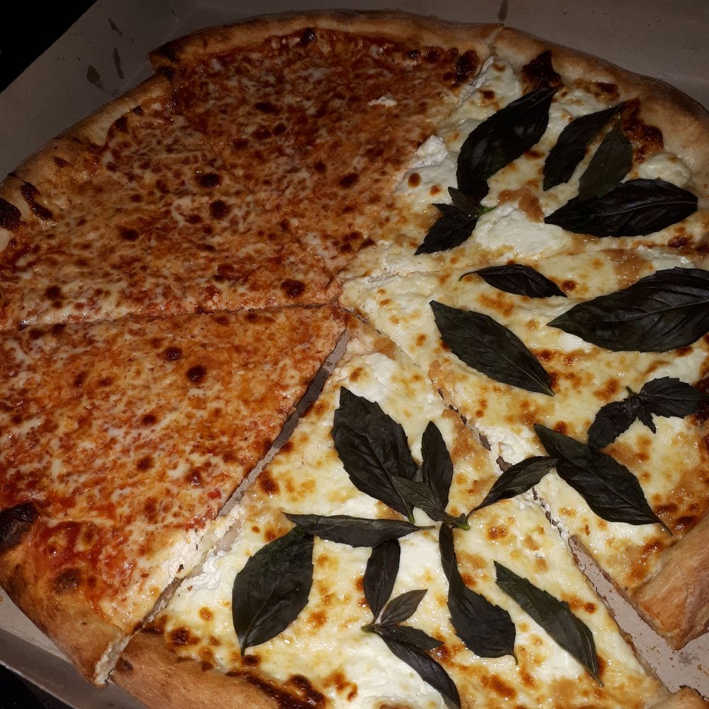 Lenny and Johns Pizzeria - Half cheese, half white with basil. Tasty but the crust should have been crispier. - Pizza Near Me - Brooklyn, New York Lenny and Johns Pizzeria - Half cheese, half white with basil. Tasty but the crust should have been crispier. - Pizza Near Me - Brooklyn, New York