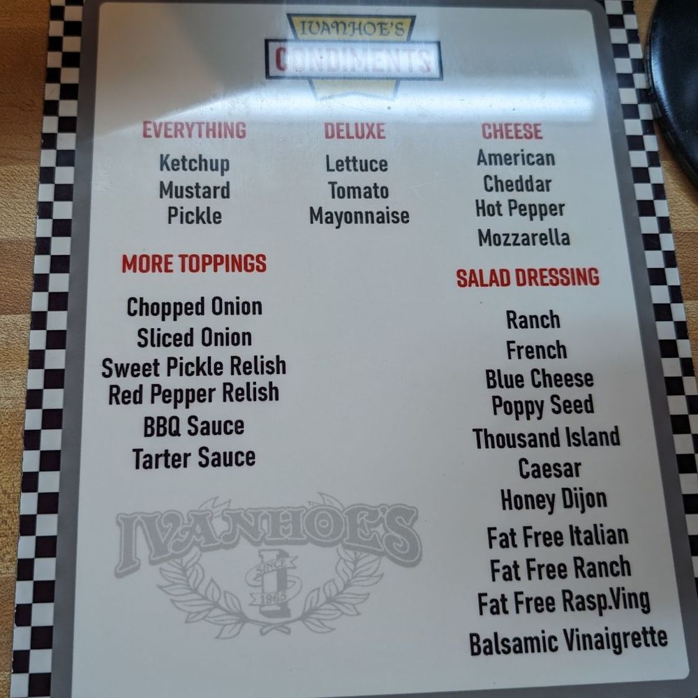 Ivanhoe's Drive In - Condiments sign - Ice Cream & Frozen Yogurt Near Me - Upland, Indiana