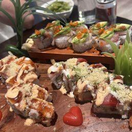 BF Special roll (left), double hamachi roll (top), Hollywood Roll (right) BF Special roll (left), double hamachi roll (top), Hollywood Roll (right)