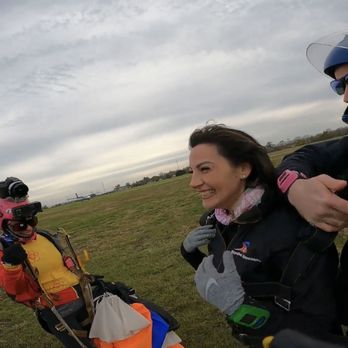 Skydive Spaceland - Houston - Me Just landing after my first jump, My fotographer Eren and my Instructor Matthew! - Skydiving Near Me - Rosharon, Texas Skydive Spaceland - Houston - Me Just landing after my first jump, My fotographer Eren and my Instructor Matthew! - Skydiving Near Me - Rosharon, Texas