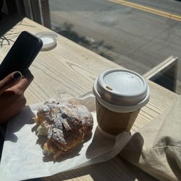 Latte and almond croissant