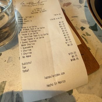 La Popular - Receipt #2 - Mexican Near Me - Redlands, California La Popular - Receipt #2 - Mexican Near Me - Redlands, California