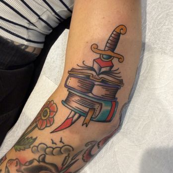 Atonement Tattoo Studio - Dagger and Books Tattoo By Matt Laster - Tattoo Near Me - Star, Idaho